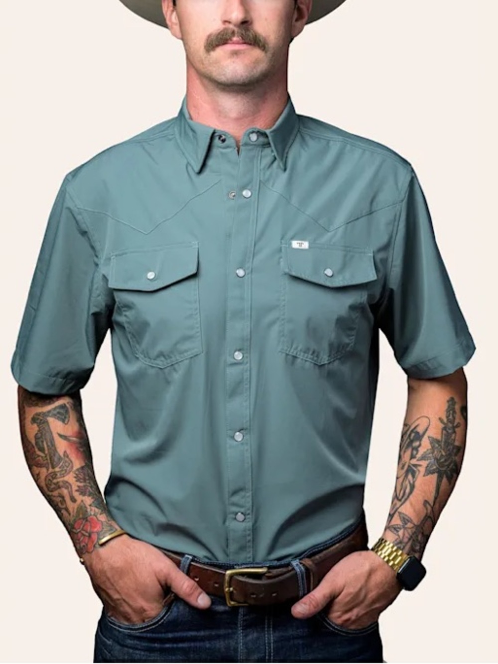 Ferrell | Aqua short sleeve western shirt